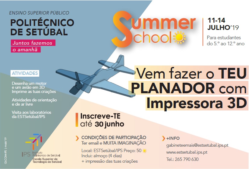 cartaz summer course vem fazer o teu planador com impressora 3D